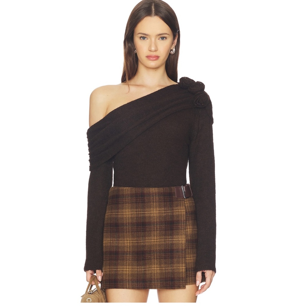NWT Revolve ASTR Fenia Off-Shoulder Sweater in Dark Brown, sz Small
